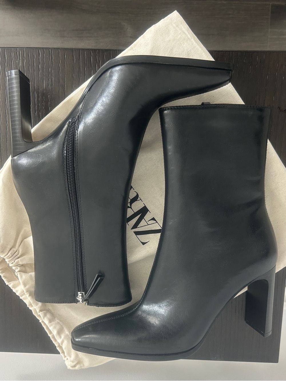 NWOT ZARA Women's Black Square Toe Block Heel Ankle Boots Size 38 / 7.5